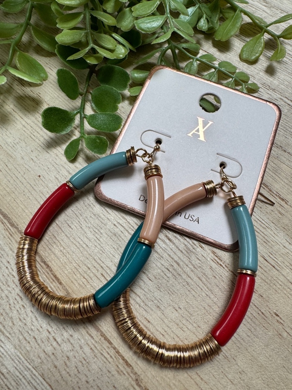 Accessory Jane Hoop Dangle Earrings 💗 Teal Red Nude & Gold